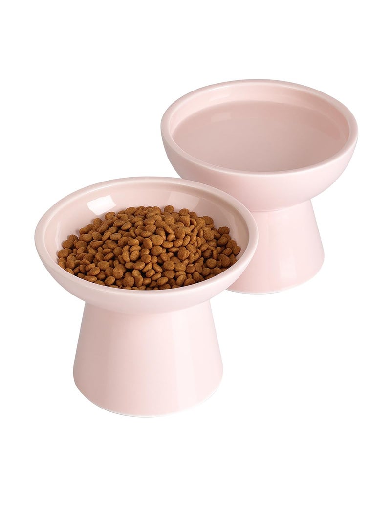 LoeJan Elevated Cat Food and Water Bowls Set, Extra Wide and Raised Ceramic Feeder, Anti-Vomit Whisker-Free Pressure Feeding Bowl for Kittens Adult Cats Small Dogs (Pink, Bowl Set) - Image 1