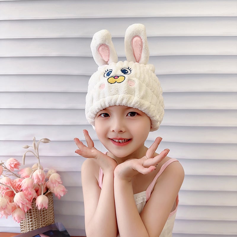 Generic Dry Hair Cap Polyester Brocade Coral Fleece Dry Hair Towel Absorbent Cute Creative Embroidered Dry Hair Cap Cartoon Binaural Rabbit Shower Cap White Binaural Rabbit