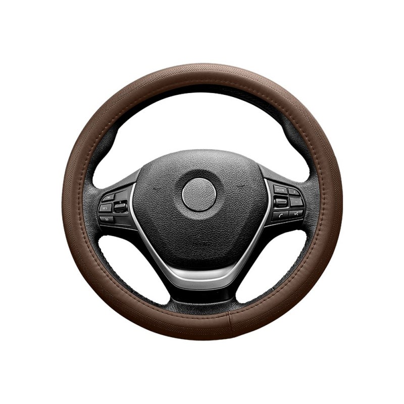 Steering Wheel Cover: Type-O Coffee Breathable Genuine Leather Anti-Slip Grip - Shock Absorption Car Accessory for Long Drives and Vehicle Interior Decor - Image 1
