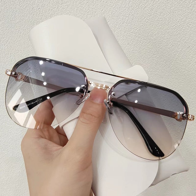 Fashion Metal Semi-Rim Bug Eye Sunglasses UV400 - Image 4