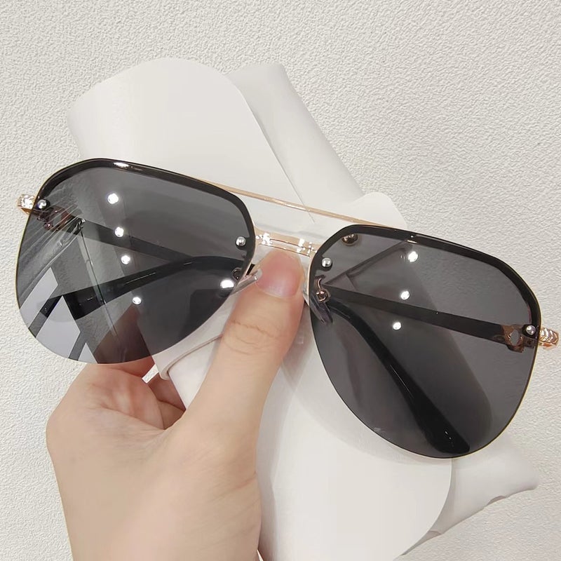 Fashion Metal Semi-Rim Bug Eye Sunglasses UV400 - Image 1