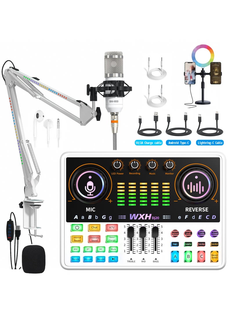 Sunbmebge Podcast microphone set with live sound card audio mixer, podcast equipment set with condenser microphone for computer/mobile phone live singing game, voice converter, noise reduction  - Image 1