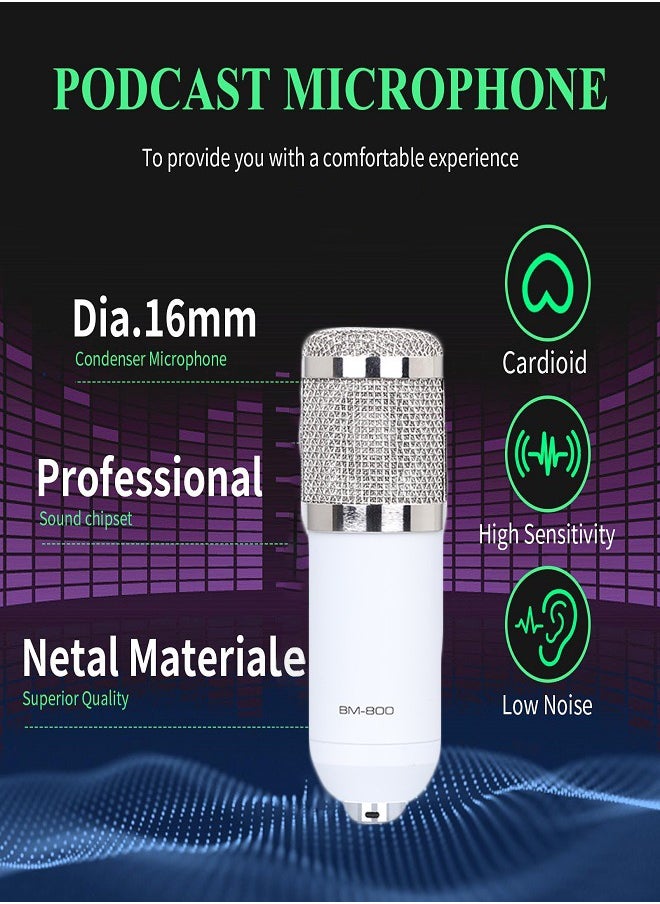 Podcast microphone set with live sound card audio mixer, podcast equipment set with condenser microphone for computer/mobile phone live singing game, voice converter, noise reduction