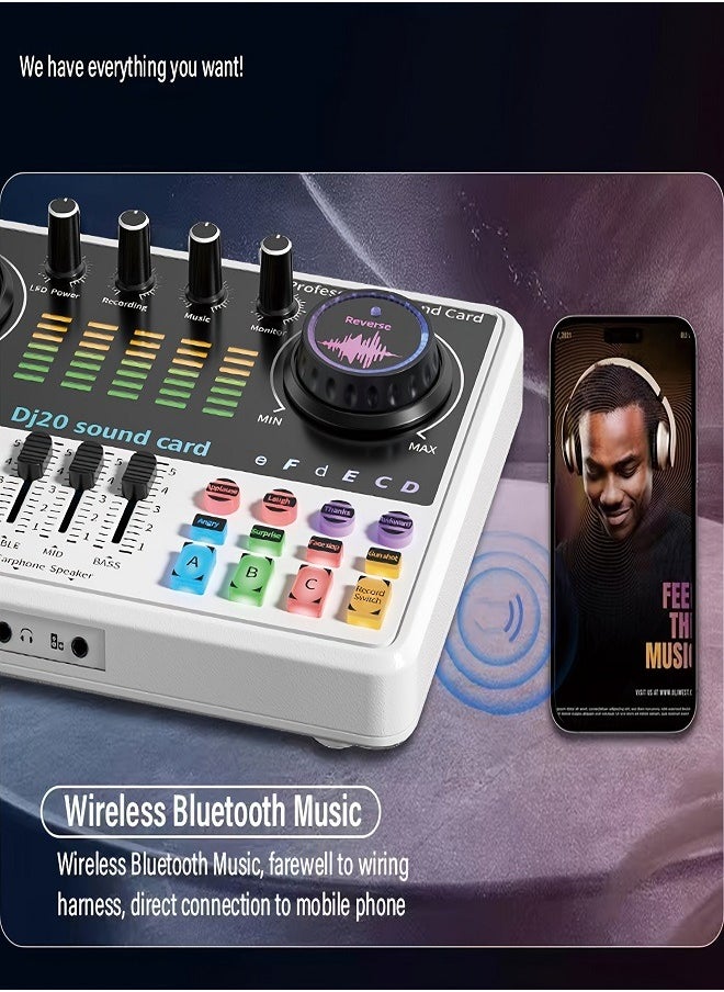 Podcast microphone set with live sound card audio mixer, podcast equipment set with condenser microphone for computer/mobile phone live singing game, voice converter, noise reduction