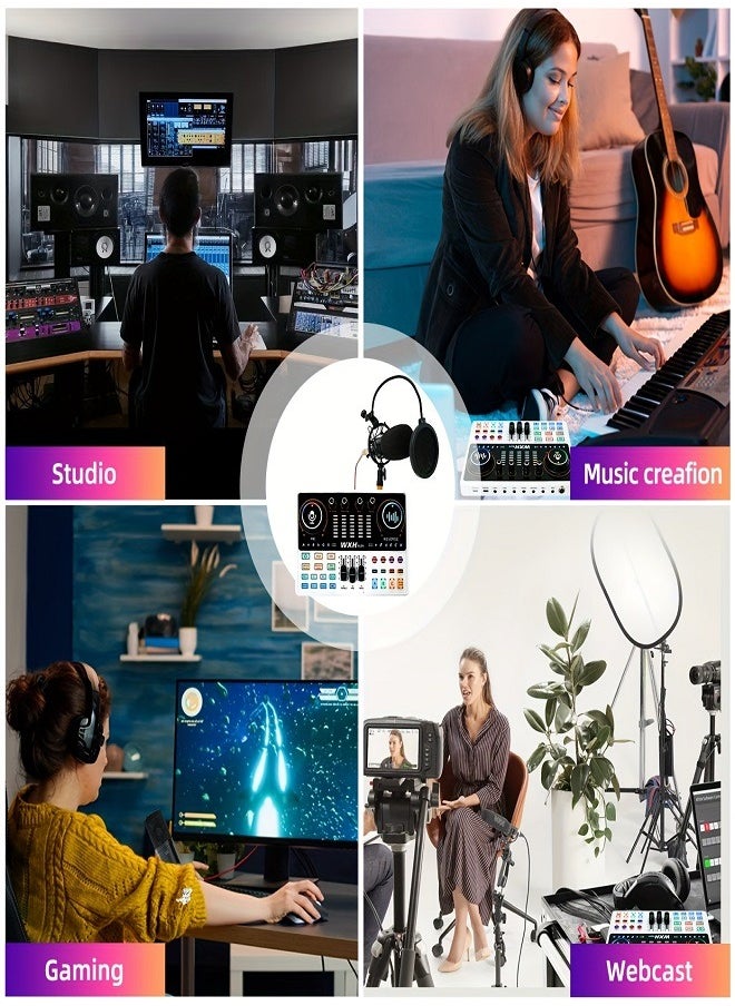 Sunbmebge Podcast microphone set with live sound card audio mixer, podcast equipment set with condenser microphone for computer/mobile phone live singing game, voice converter, noise reduction  - Image 3
