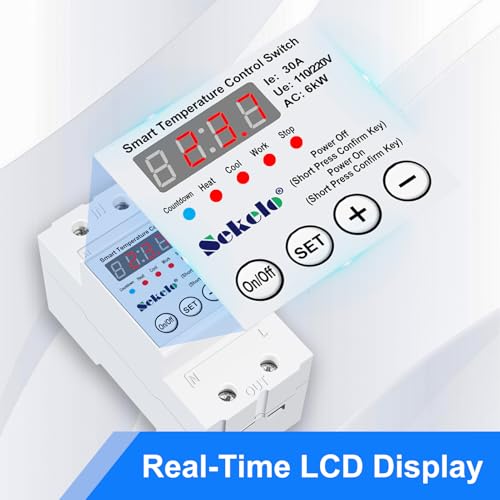 Sekelo High-Power Temperature Control Switch, Rail-Mounted Digital Thermostat with Real-Time LCD Display for Heating & Cooling, 63A 110/220V, -40°C to 140°C, Ideal for Greenhouses, Aquaculture,Boilers - Image 4