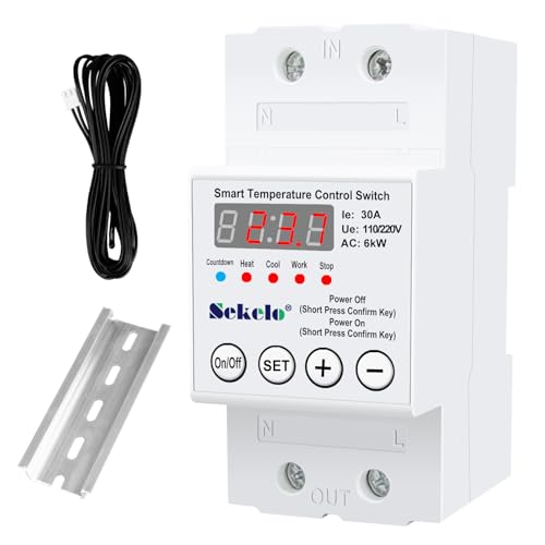 Sekelo High-Power Temperature Control Switch, Rail-Mounted Digital Thermostat with Real-Time LCD Display for Heating & Cooling, 63A 110/220V, -40°C to 140°C, Ideal for Greenhouses, Aquaculture,Boilers - Image 1