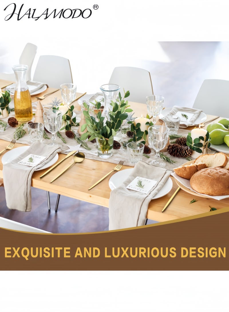 هالامودو طقم أدوات مائدة ذهبي فضي مكون من 4 قطع، طقم أدوات مائدة من الفولاذ المقاوم للصدأ، يتضمن ملاعق وشوك وسكاكين وأدوات مائدة للمطبخ والمنزل والمطعم - Image 4