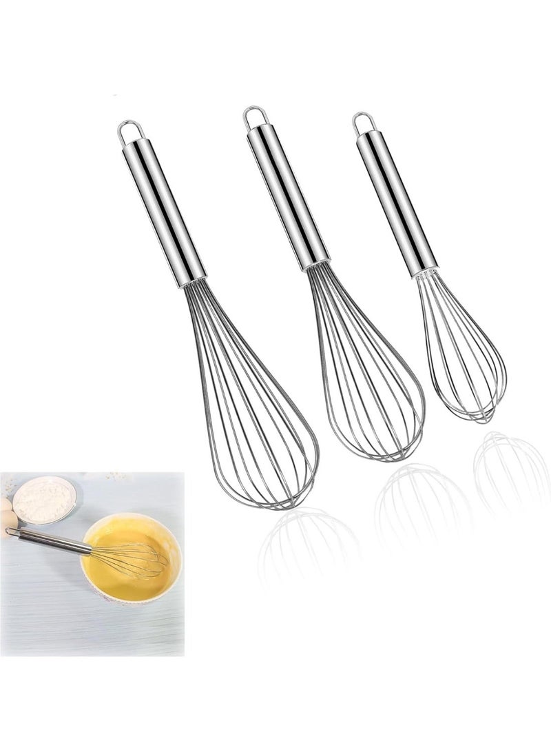 jaexest 3-Piece Stainless Steel Whisk Set - 8", 10", 12" Egg Whisks for Cooking, Baking, and More - Professional Kitchen Utensils for Whisking, Blending, and Beating - Image 1