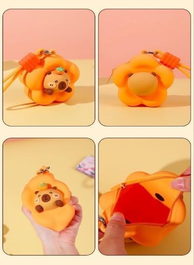 AMAZOPY Cute Cat Design Stylish EVA Handy Pouch Cum Silicone Purse Mini Portable Size, Easy to Clean with Durable Metal Zipper, Integrated Strap for Girls Kids, Yellow - Image 4
