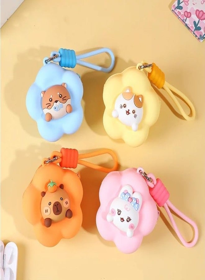 AMAZOPY Cute Cat Design Stylish EVA Handy Pouch Cum Silicone Purse Mini Portable Size, Easy to Clean with Durable Metal Zipper, Integrated Strap for Girls Kids, Yellow - Image 3