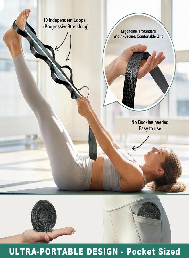 Acozycoo Stretching Strap with 10 Loops – Non-Elastic Yoga Strap for Physical Therapy, Knee Replacement Recovery & Plantar Fasciitis – Leg Stretcher Band for Flexibility & Hamstring Rehab（Black) - Image 2