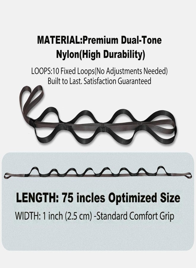 Acozycoo Stretching Strap with 10 Loops – Non-Elastic Yoga Strap for Physical Therapy, Knee Replacement Recovery & Plantar Fasciitis – Leg Stretcher Band for Flexibility & Hamstring Rehab（Black) - Image 5
