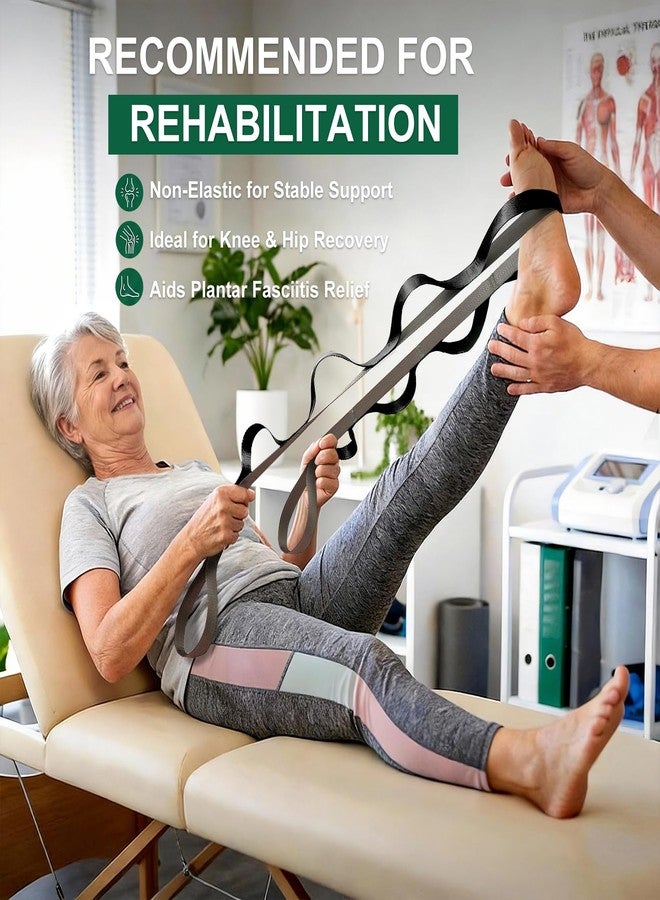 Acozycoo Stretching Strap with 10 Loops – Non-Elastic Yoga Strap for Physical Therapy, Knee Replacement Recovery & Plantar Fasciitis – Leg Stretcher Band for Flexibility & Hamstring Rehab（Black) - Image 3