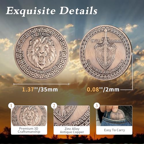 IELCJJ Inspirational Lion of Courage Christian Challenge Coin - Be Strong Jesus Religious Token - Art God Pocket Bible Verses Coins for Study - Good Luck Commemorative Gifts for Men Women Team - Image 5