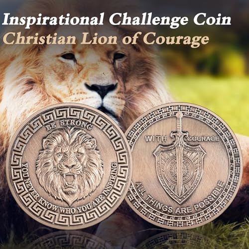 IELCJJ Inspirational Lion of Courage Christian Challenge Coin - Be Strong Jesus Religious Token - Art God Pocket Bible Verses Coins for Study - Good Luck Commemorative Gifts for Men Women Team - Image 2