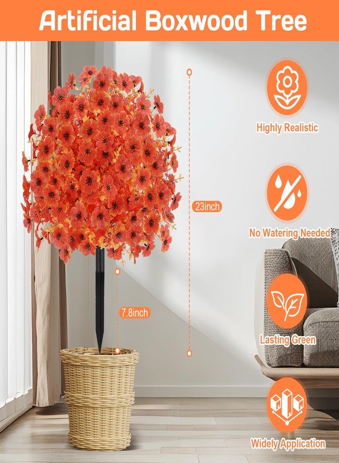 Geegoods مجموعة جيجودز من شجرتين صناعيتين على شكل كرة مزينة بالزهور للاستخدام الخارجي، شجيرات صناعية خريفية مع أوتاد تثبيت أرضية، نباتات البقس الصناعية المقاومة للأشعة فوق البنفسجية لتزيين الحديقة والشرفة والفناء - Image 2