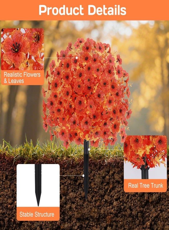 Geegoods مجموعة جيجودز من شجرتين صناعيتين على شكل كرة مزينة بالزهور للاستخدام الخارجي، شجيرات صناعية خريفية مع أوتاد تثبيت أرضية، نباتات البقس الصناعية المقاومة للأشعة فوق البنفسجية لتزيين الحديقة والشرفة والفناء - Image 4
