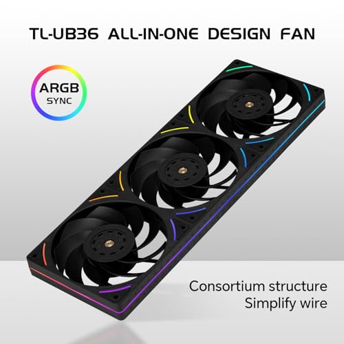 Thermalright TLUB36R 360mm SingleFrame PC Cooling Reverse Case Fans PWM 2150 RPM Speed ARGB Lighting High Airflow Single Modular Cable for Chassis Liquid Cooler Black - Image 3