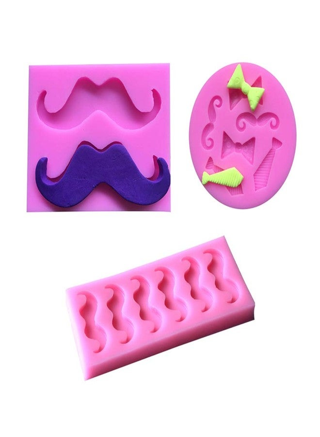 HiParty 3Pcs/Set Mustache & Bow Tie Cake Fondant Mold, Moustache Necktie Silicone Mold Little Man Baby Shower Cupcake Topper Decoration Boy 1st First Birthday Party Supplies - Image 1