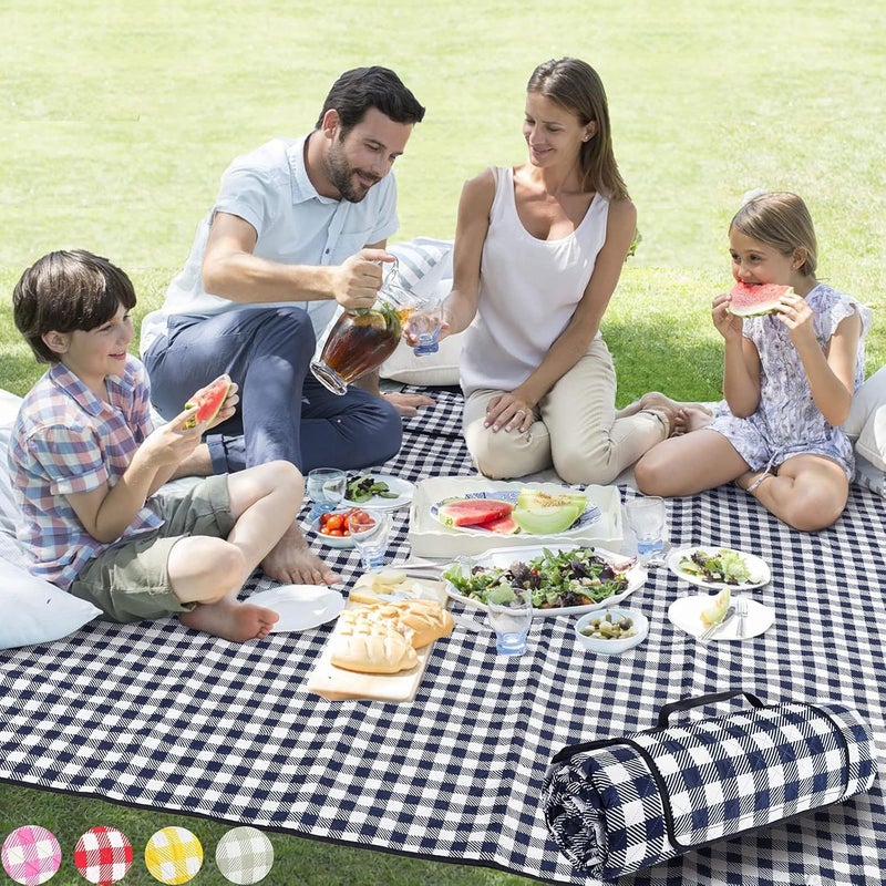 ZAZE Picnic Beach Blankets Machine Washable, 80''x80'' Extra Large Waterproof Sandproof Foldable Compact Oversized XL Outdoor Mat for Spring Summer Camping, Park, Travel Grass(Blue and White) - Image 1