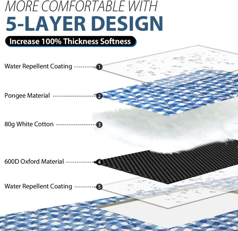 ZAZE Picnic Beach Blankets Machine Washable, 80''x80'' Extra Large Waterproof Sandproof Foldable Compact Oversized XL Outdoor Mat for Spring Summer Camping, Park, Travel Grass(Blue and White) - Image 3