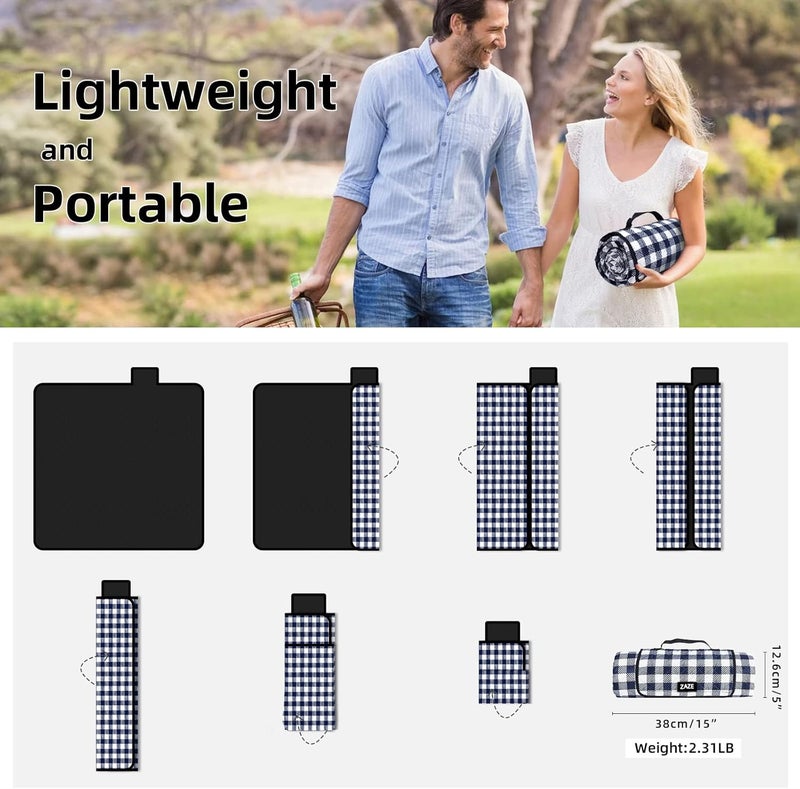 ZAZE Picnic Beach Blankets Machine Washable, 80''x80'' Extra Large Waterproof Sandproof Foldable Compact Oversized XL Outdoor Mat for Spring Summer Camping, Park, Travel Grass(Blue and White) - Image 5