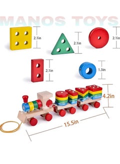 Manos Wooden Train Toddler Toys, 4 Shape Sorter and Stacking Wooden Toys, Puzzle Toys for 1 2 3 Year Old Boys Girls, Preschool Educational Toys(Shape Train Toy)  - Image 3