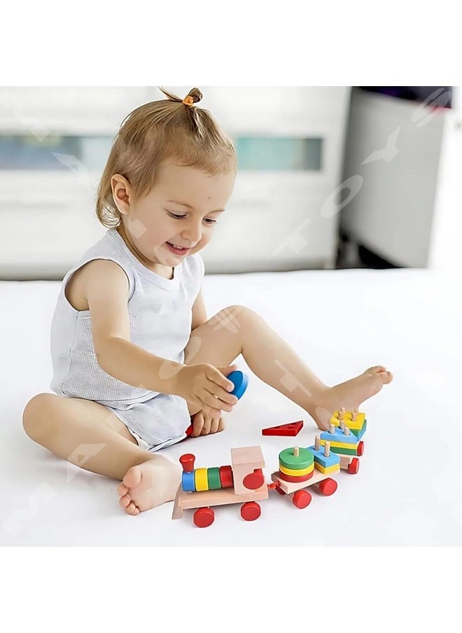 Manos Wooden Train Toddler Toys, 4 Shape Sorter and Stacking Wooden Toys, Puzzle Toys for 1 2 3 Year Old Boys Girls, Preschool Educational Toys(Shape Train Toy)  - Image 4