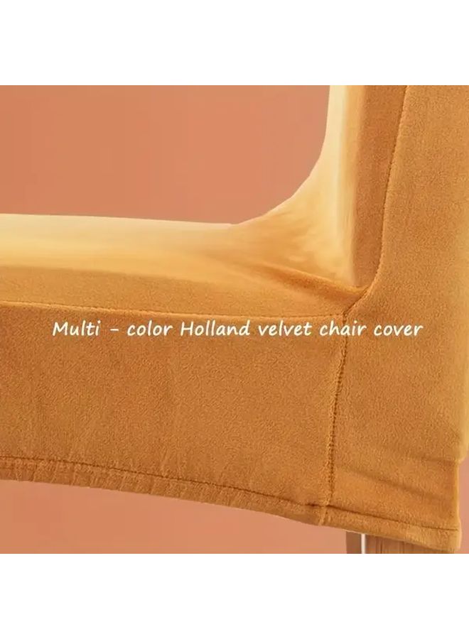 4 Pcs Modern Velvet Dining Chair Covers Elastic Fit Slipcovers Light Coffee Washable Polyester - Image 5