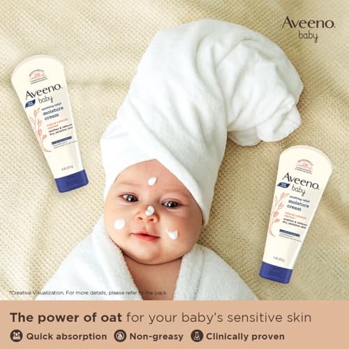 Aveeno Baby Soothing Relief Moisture Cream 227g|24-Hour Protection for Dry,Itchy or Sensitive Skin|Natural oat extract|Fragrance-free,paraben-free,Hypoallergenic|US #1 Pediatrician recommended - Image 5