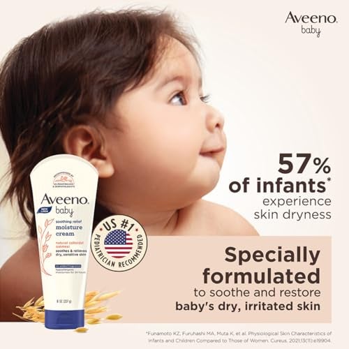 Aveeno Baby Soothing Relief Moisture Cream 227g|24-Hour Protection for Dry,Itchy or Sensitive Skin|Natural oat extract|Fragrance-free,paraben-free,Hypoallergenic|US #1 Pediatrician recommended - Image 2