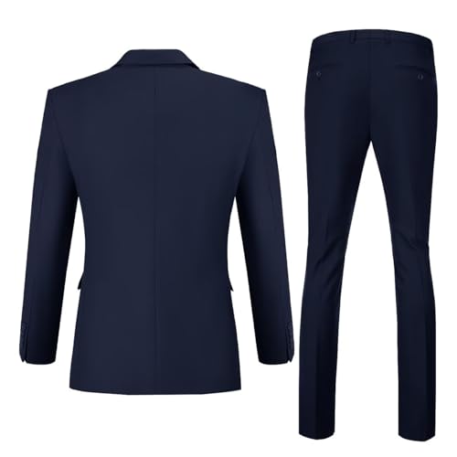 Lynerun Men's 2 Piece Slim Fit Prom Suit for Men Solid Formal Suit for Party Homecoming Wedding Groom Navy Men Tuxedo XL - Image 2
