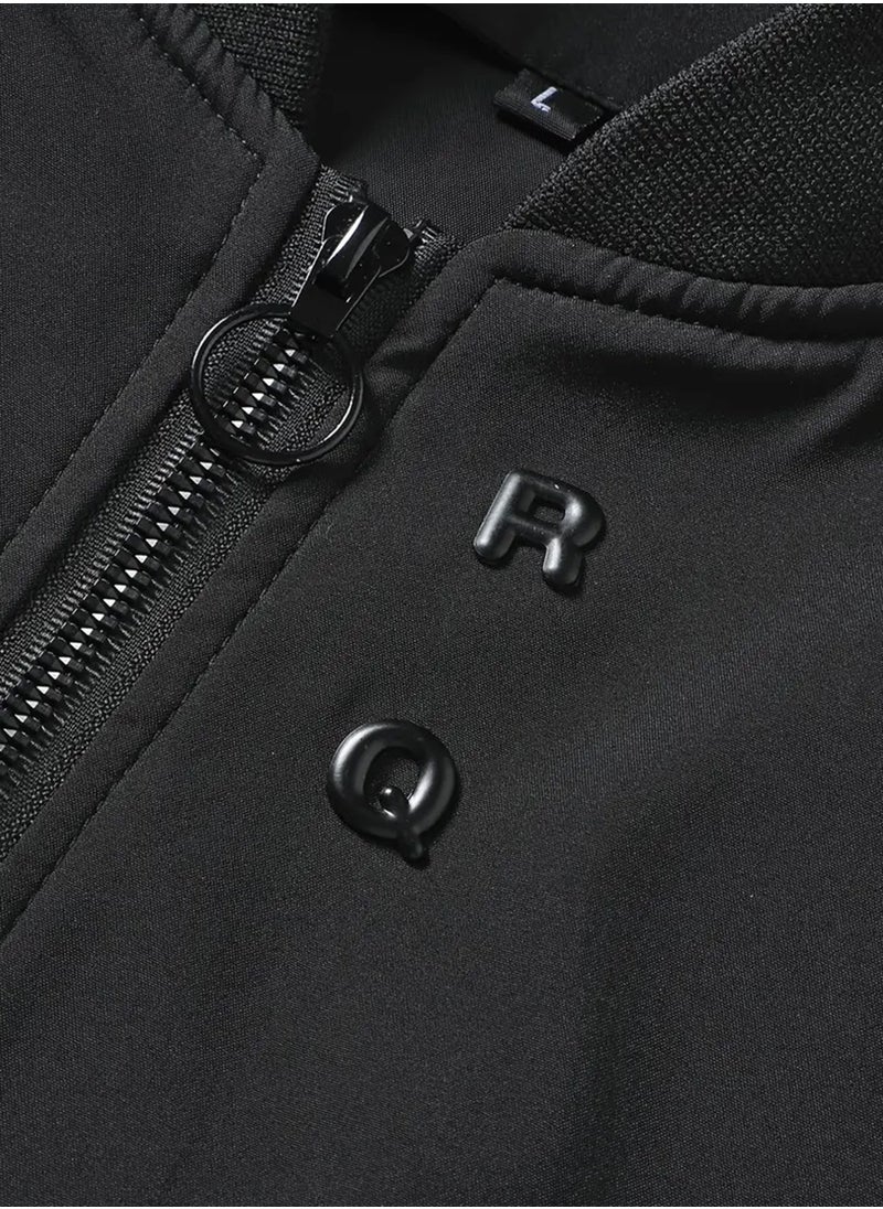 Generic - Men Lightweight RQ Letter Baseball Collar Bomber Jacket - Image 1