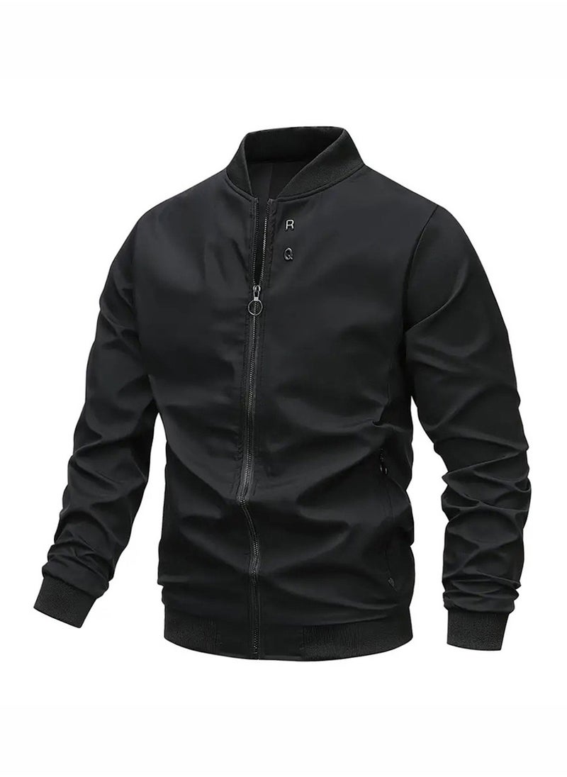 Generic - Men Lightweight RQ Letter Baseball Collar Bomber Jacket - Image 1