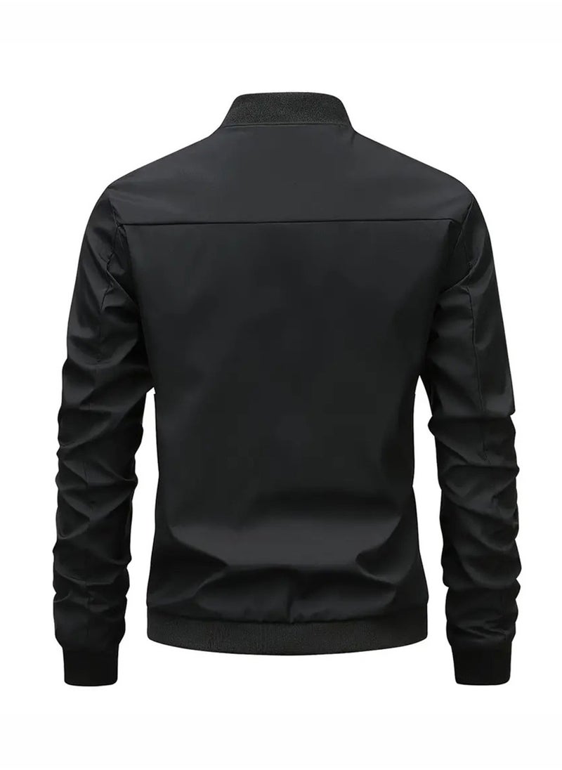 Generic - Men Lightweight RQ Letter Baseball Collar Bomber Jacket - Image 1