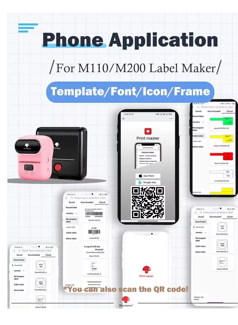 Phomemo M110 Label Maker Thermal Printer with 3 Roll Paper Pink - Image 3