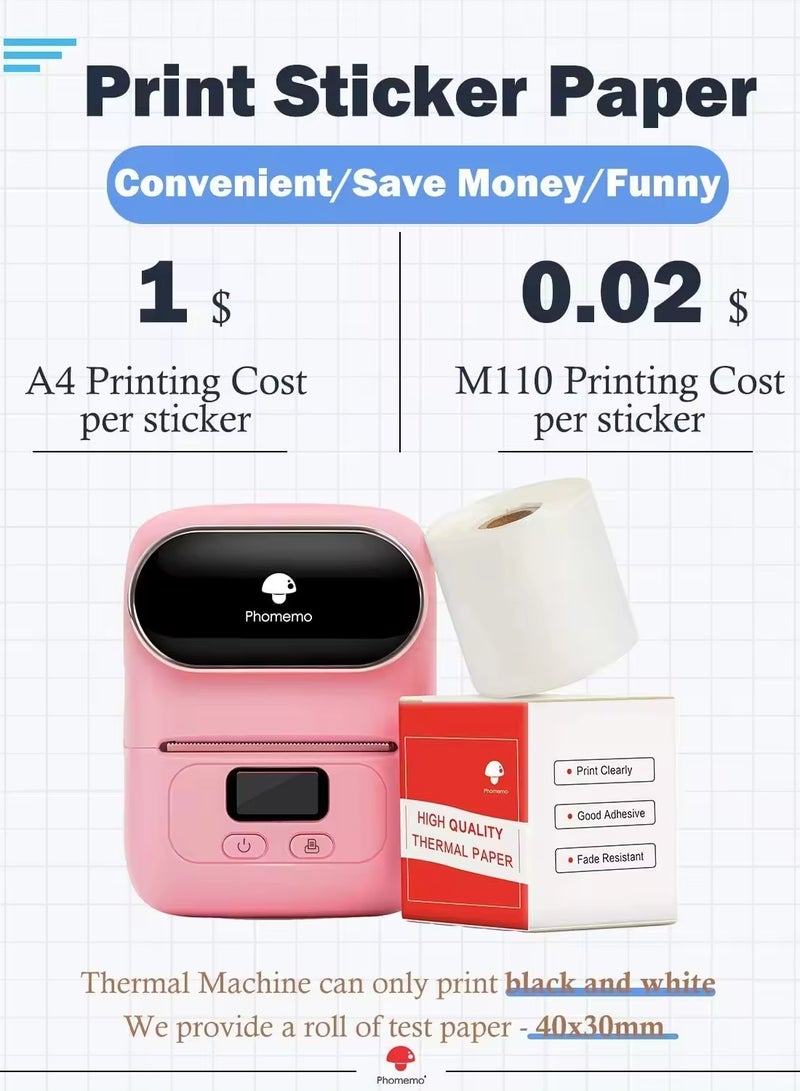 Phomemo M110 Label Maker Thermal Printer with 3 Roll Paper Pink - Image 2
