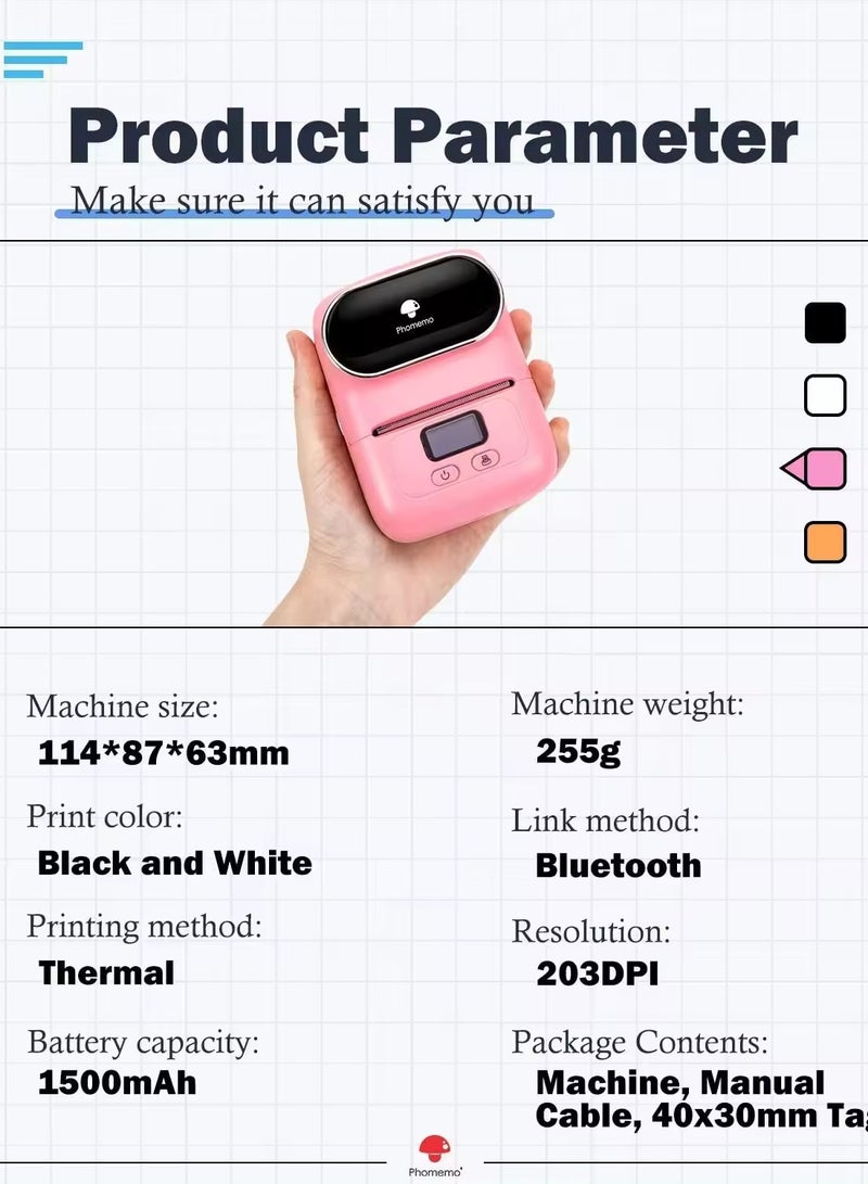 Phomemo M110 Label Maker Thermal Printer with 3 Roll Paper Pink - Image 4