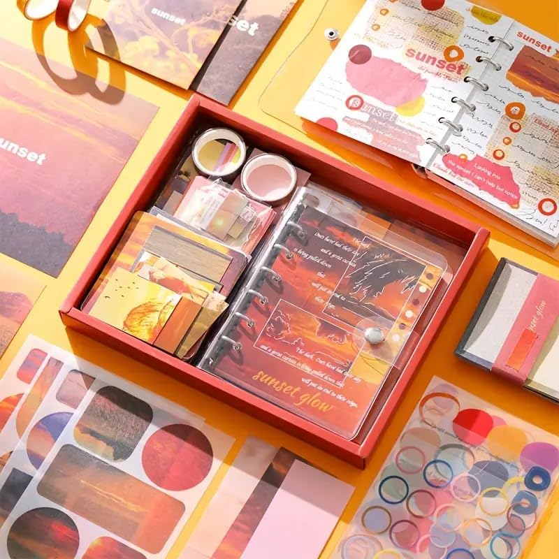 CESITRA Journal Scrapbook Kit | Vintage Aesthetic Scrapbook Kit | Journal Supplies with Scrapbooking Paper Birthday Craft Gift | Scrapbook for Kids Girl (Orange Sunset Glow Scrapbook) - Image 1
