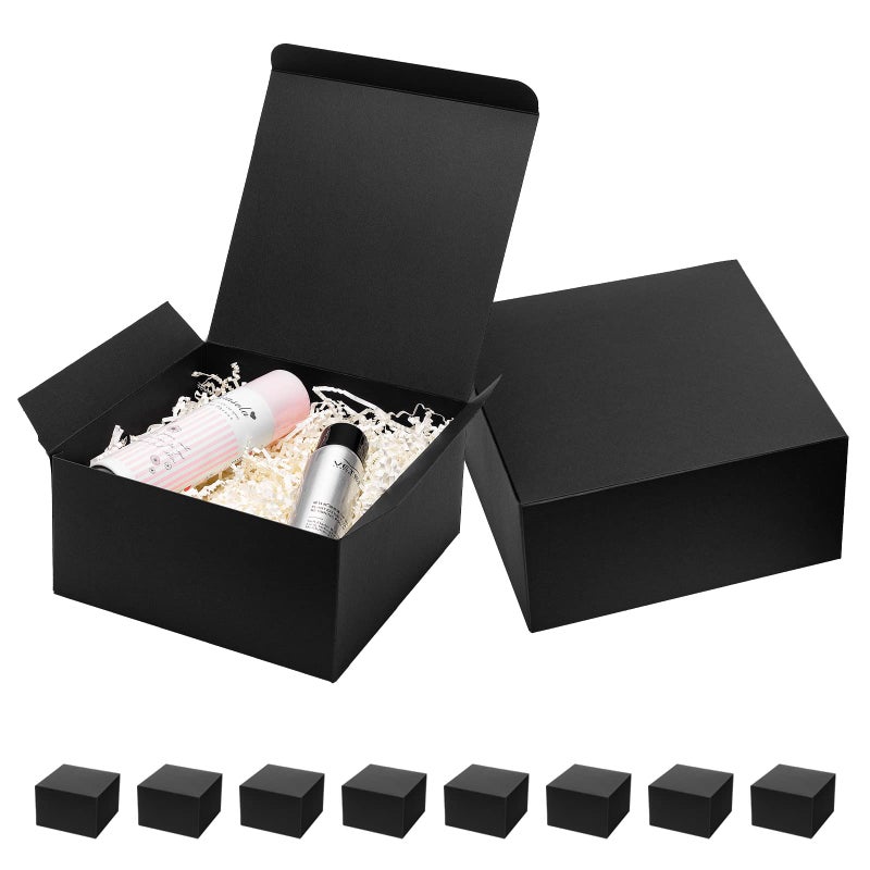 Mcfleet Black Gift Boxes with Lids 8x8x4 Inches 10 Pack Groomsmen Proposal Cardboard Craft Small Gift Box for Christmas Wedding Graduation Holiday Birthday Presents Packaging