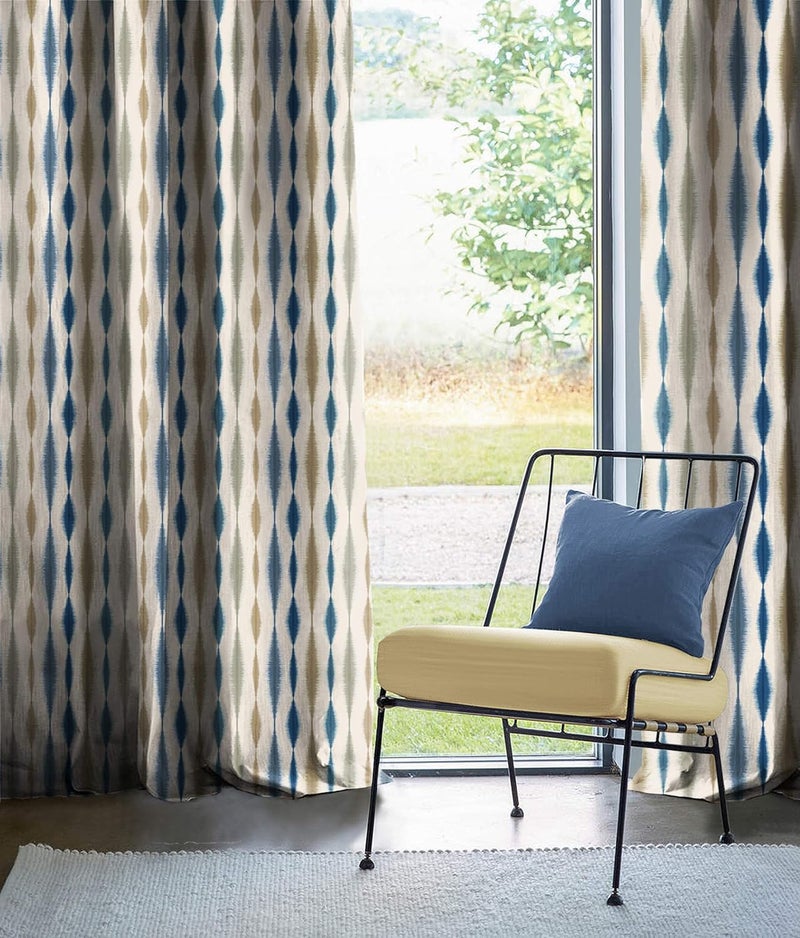 ستائر كاسابلوا سيلو 2 قطعة من البوليستر مع عيون (فولاذ) ستائر تعتيم مع رباط، غرفة نوم غرفة معيشة (سيلو أزرق، 7 قدم × 4.2 قدم)