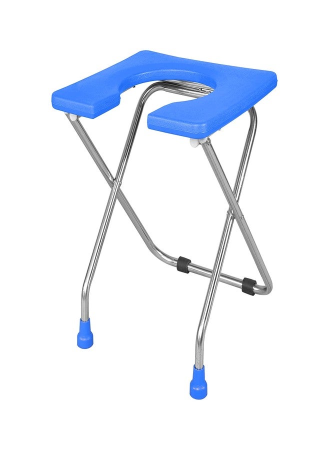 NEOSAFE Stainless Steel Steel Fiber Side Handle Folding Elderly Disabled Men and Women Shower and Bathing Room Commode Chair Comfortable Safe Stool (Blue) - Image 1