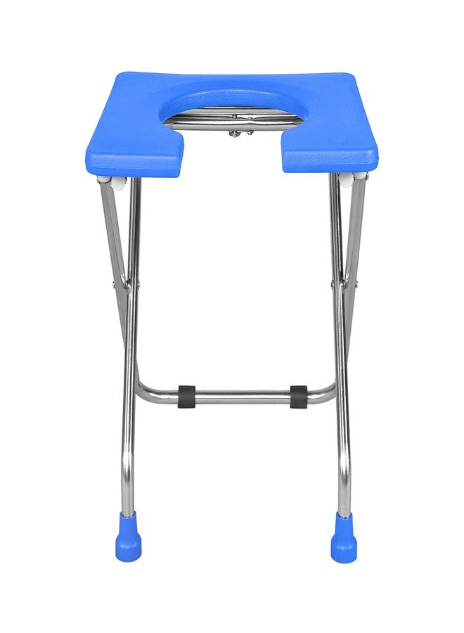 NEOSAFE Stainless Steel Steel Fiber Side Handle Folding Elderly Disabled Men and Women Shower and Bathing Room Commode Chair Comfortable Safe Stool (Blue) - Image 3