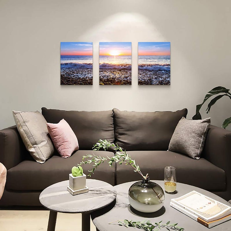 TTHYUEWS Wall Art For Living Room Blue Ocean Sea Canvas Wall Decor for Home artwork Painting 12" x 16" 3 Pieces Canvas Print For bedroom Decor Modern Salon kitchen office Hang a picture Beach Sun ocean - Image 2