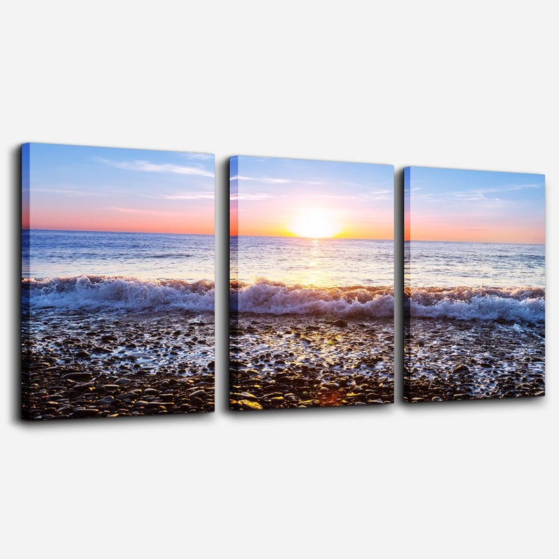 TTHYUEWS Wall Art For Living Room Blue Ocean Sea Canvas Wall Decor for Home artwork Painting 12" x 16" 3 Pieces Canvas Print For bedroom Decor Modern Salon kitchen office Hang a picture Beach Sun ocean - Image 1