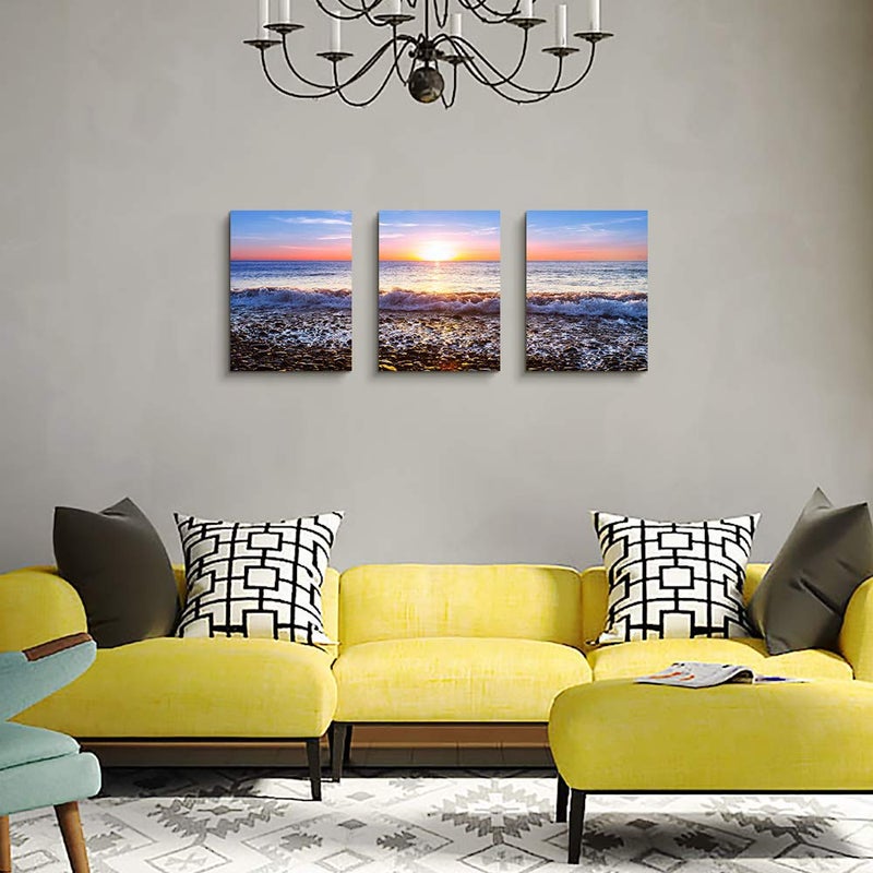 TTHYUEWS Wall Art For Living Room Blue Ocean Sea Canvas Wall Decor for Home artwork Painting 12" x 16" 3 Pieces Canvas Print For bedroom Decor Modern Salon kitchen office Hang a picture Beach Sun ocean - Image 5