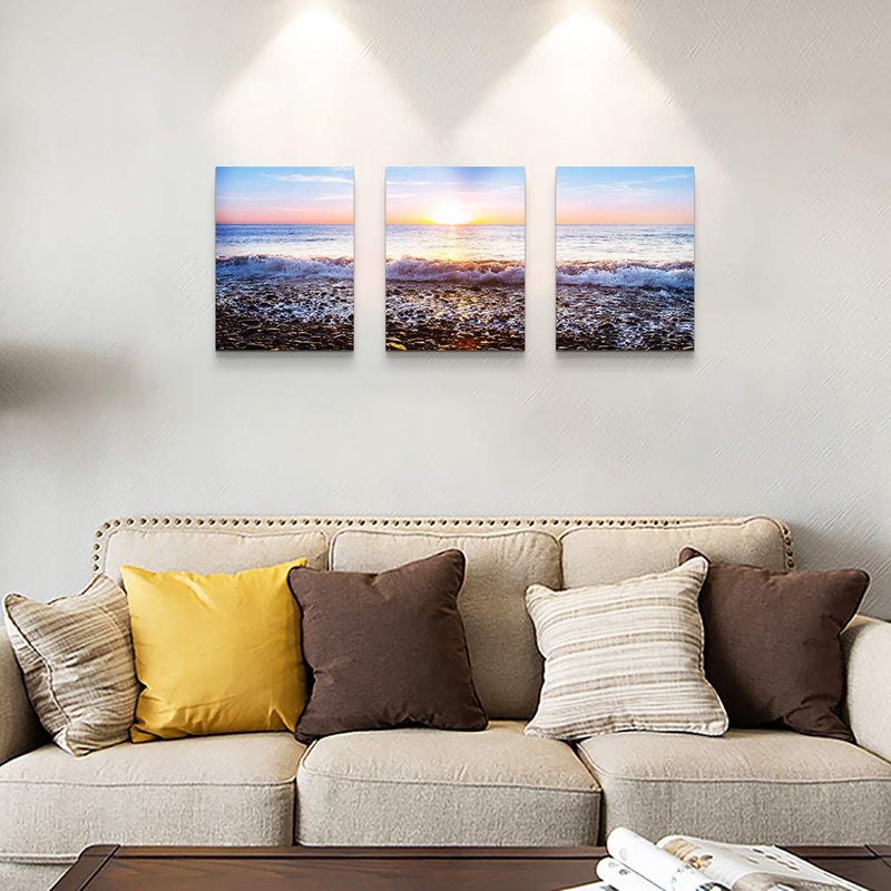 TTHYUEWS Wall Art For Living Room Blue Ocean Sea Canvas Wall Decor for Home artwork Painting 12" x 16" 3 Pieces Canvas Print For bedroom Decor Modern Salon kitchen office Hang a picture Beach Sun ocean - Image 4
