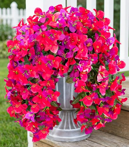 HyeFlora Bougainvillea Artificial Hanging Flowers Plants for Outdoors Decoration 2pcs Fake Flowers Silk Bougainvillea Vines Realistic UV Resistant Faux Flowers for Outdoor Planters Porch Patio Mix - Image 1
