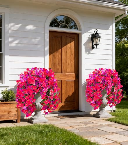 HyeFlora Bougainvillea Artificial Hanging Flowers Plants for Outdoors Decoration 2pcs Fake Flowers Silk Bougainvillea Vines Realistic UV Resistant Faux Flowers for Outdoor Planters Porch Patio Mix - Image 3